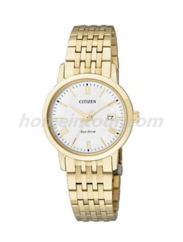 西铁城EW1582-54A女表光动能系列-金色表带/表径27mm