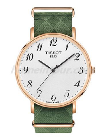 天梭T1096103803200男表T-Classic系列-米色; 绿色表带/表径42mm