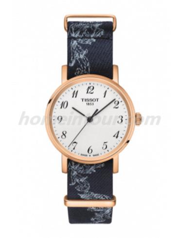 天梭T1092103803200女表T-Classic系列-白色; 蓝色表带/表径30mm