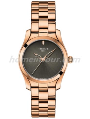 天梭T1122103306100女表T-Trend系列-5N玫瑰金表带/表径30mm