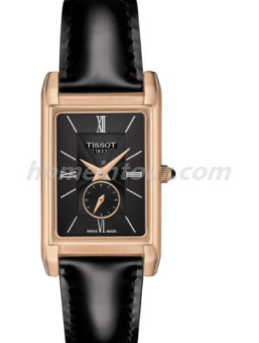 天梭T923.335.76.058.00女表T-Gold系列-黑色表带/表径34.5*20mm