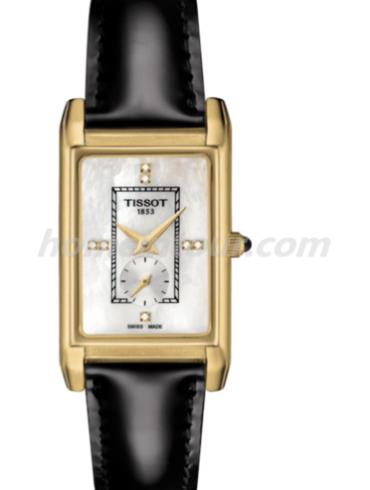 天梭T923.335.16.116.00女表T-Gold系列-黑色表带/表径34.5*20mm