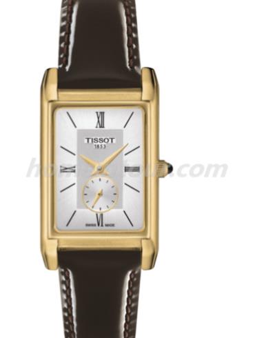 天梭T923.335.16.038.00女表T-Gold系列-深棕色表带/表径34.5*20mm