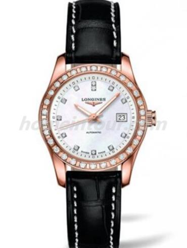 浪琴L2.285.9.87.3女表康卡斯系列-黑色表带/表径29.5mm