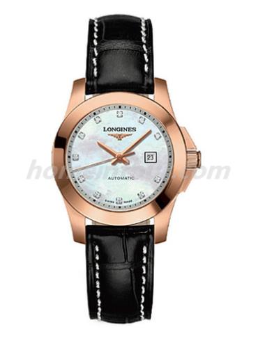 浪琴L3.276.8.87.3女表康卡斯系列-黑色表带/表径29.5mm