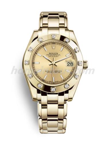 劳力士81318-0018女表珍珠淑女型-金色表带/表径34mm