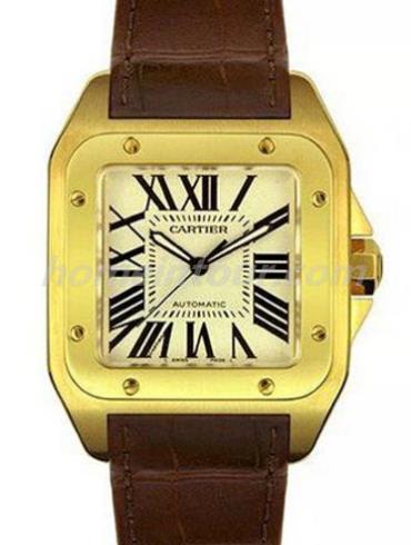 卡地亚W20078Y1男表山度士Santos系列-棕色表带/表径42mm