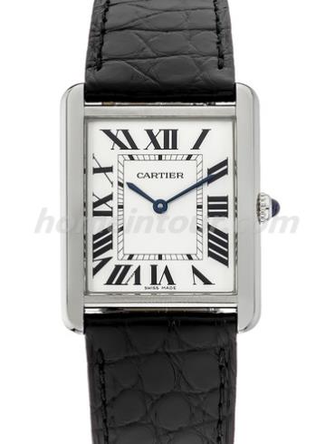 卡地亚W1018355男表坦克Tank系列-黑色表带/表径34.8×27.4mm