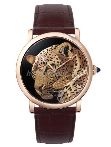 卡地亚嵌金猎豹装饰腕表女表创意宝石腕表系列-棕色表带/表径42mm