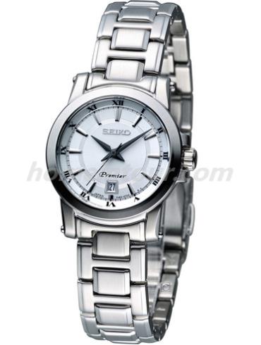 精工SXDF41J1情侣表Premier系列-银色表带/表径27.7mm