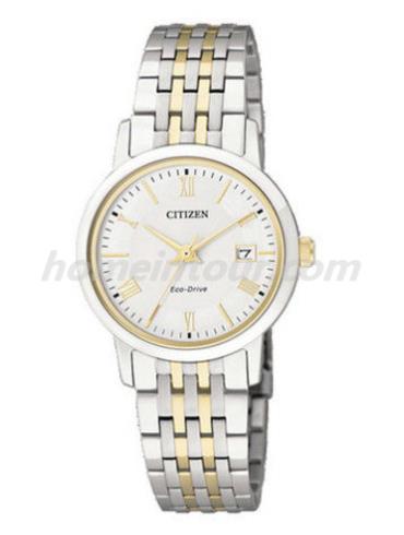 西铁城EW1584-59A女表光动能系列-间金色表带/表径27mm