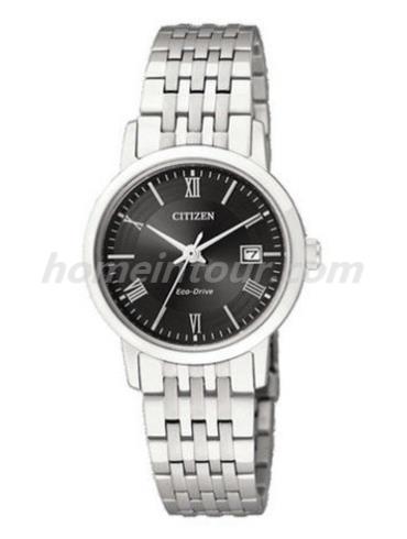 西铁城EW1580-50E女表光动能系列-银色表带/表径27mm