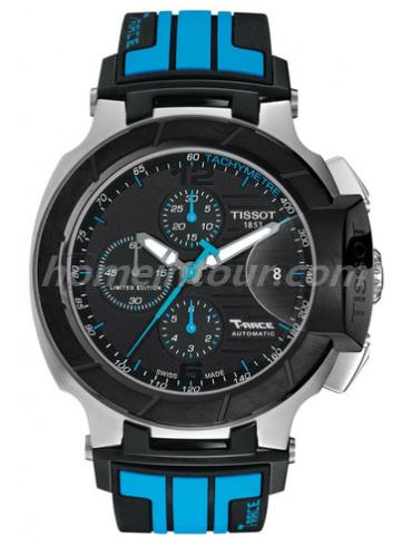 天梭T048.427.27.057.02男表竞速系列-蓝色、黑色表带/表径45.3mm